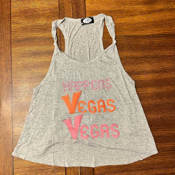What Happens In Vegas Stays In Vegas Gray Studded Bling Tank Size Medium - Picture 6 of 8